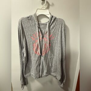 Aeropostale Heather Gray Zip Hoodie with Pink Accent
